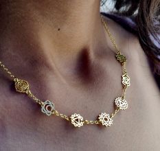 Seven Chakra charms necklace, Brass 18k gold plated jewelry, Handmade jewelry